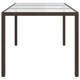 Garden Table Brown 190x90x75 cm Tempered Glass and Poly Rattan