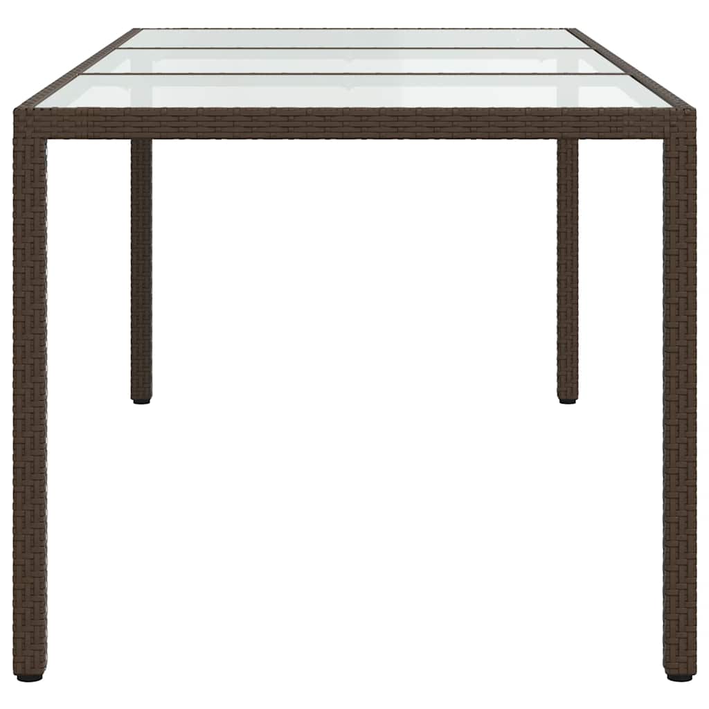 Garden Table Brown 190x90x75 cm Tempered Glass and Poly Rattan