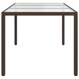 Garden Table Brown 190x90x75 cm Tempered Glass and Poly Rattan - Top-Down View