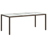 Garden Table Brown 190x90x75 cm Tempered Glass and Poly Rattan - 45-Degree Angle