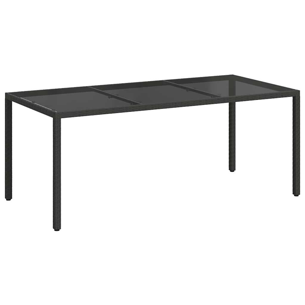 Garden Table Black 190x90x75 cm Tempered Glass and Poly Rattan