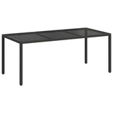 Garden Table Black 190x90x75 cm Tempered Glass and Poly Rattan