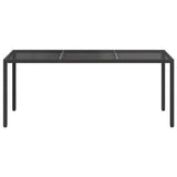 Garden Table Black 190x90x75 cm Tempered Glass and Poly Rattan - Side View