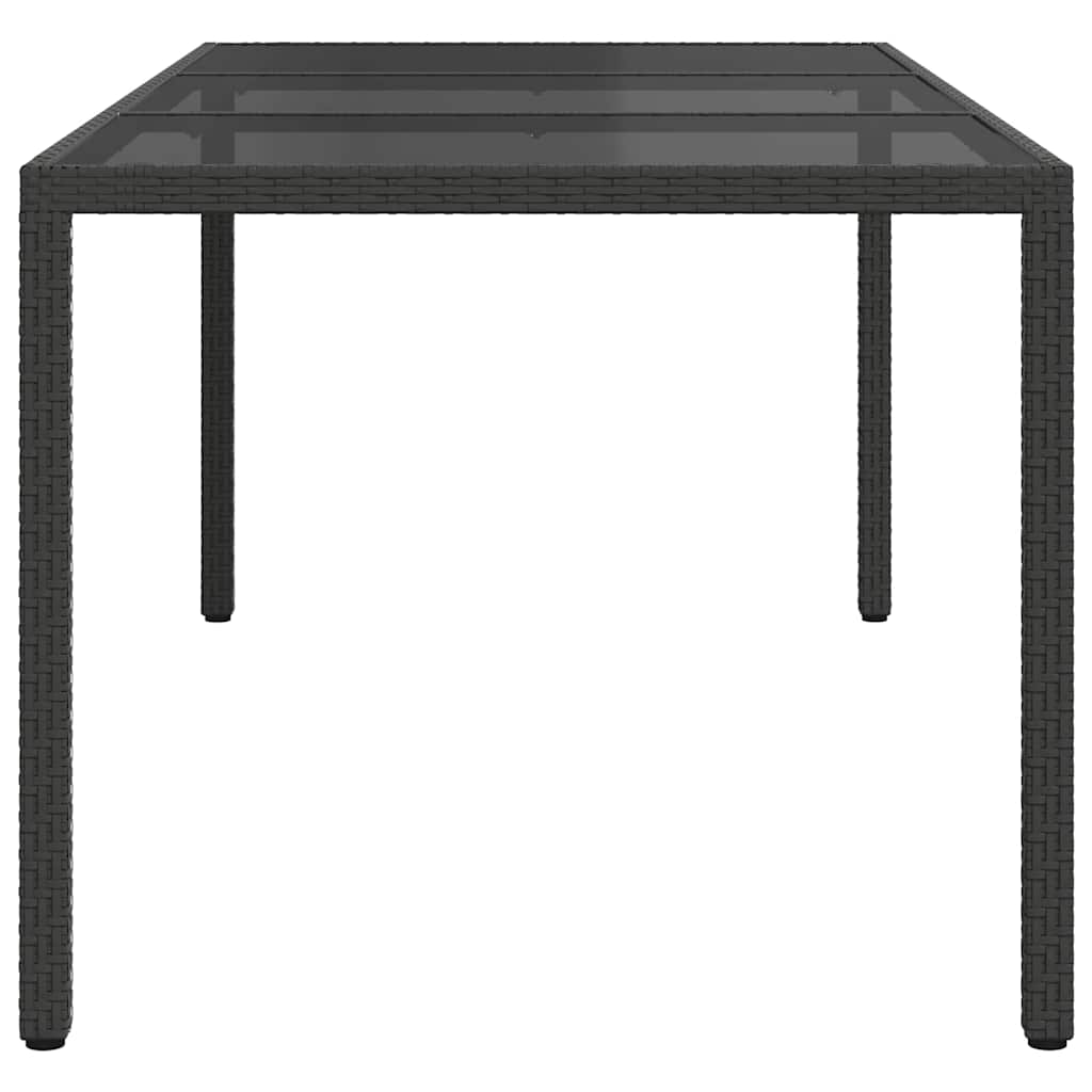 Garden Table Black 190x90x75 cm Tempered Glass and Poly Rattan