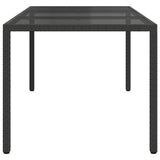 Garden Table Black 190x90x75 cm Tempered Glass and Poly Rattan