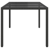 Garden Table Black 190x90x75 cm Tempered Glass and Poly Rattan - Top-Down View