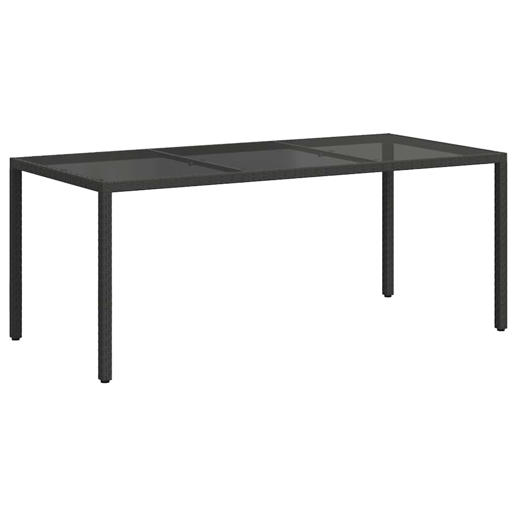 Garden Table Black 190x90x75 cm Tempered Glass and Poly Rattan