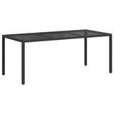 Garden Table Black 190x90x75 cm Tempered Glass and Poly Rattan
