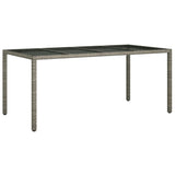 Garden Table Grey 190x90x75 cm Tempered Glass and Poly Rattan - Front View