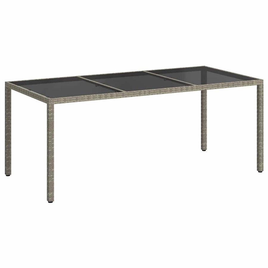 Garden Table Grey 190x90x75 cm Tempered Glass and Poly Rattan