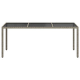 Garden Table Grey 190x90x75 cm Tempered Glass and Poly Rattan