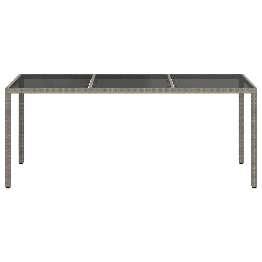 Garden Table Grey 190x90x75 cm Tempered Glass and Poly Rattan