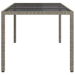 Garden Table Grey 190x90x75 cm Tempered Glass and Poly Rattan