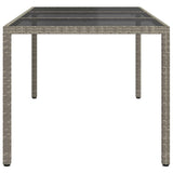 Garden Table Grey 190x90x75 cm Tempered Glass and Poly Rattan - Top-Down View