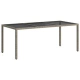 Garden Table Grey 190x90x75 cm Tempered Glass and Poly Rattan - 45-Degree Angle