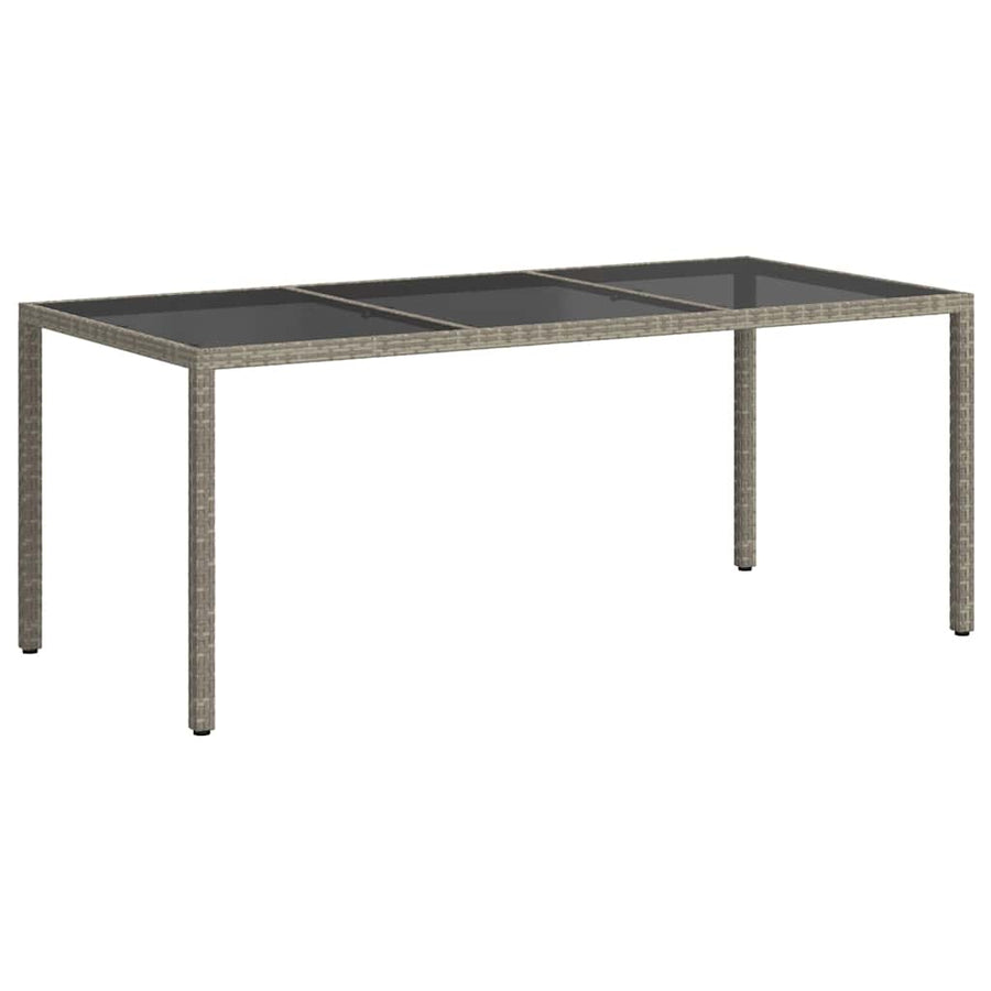 Garden Table Grey 190x90x75 cm Tempered Glass and Poly Rattan