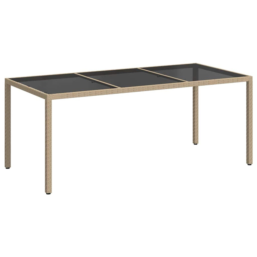 Garden Table Beige 190x90x75 cm Tempered Glass and Poly Rattan