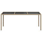 Garden Table Beige 190x90x75 cm Tempered Glass and Poly Rattan