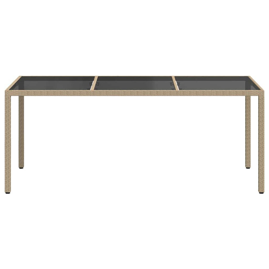 Garden Table Beige 190x90x75 cm Tempered Glass and Poly Rattan