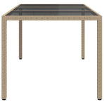 Garden Table Beige 190x90x75 cm Tempered Glass and Poly Rattan
