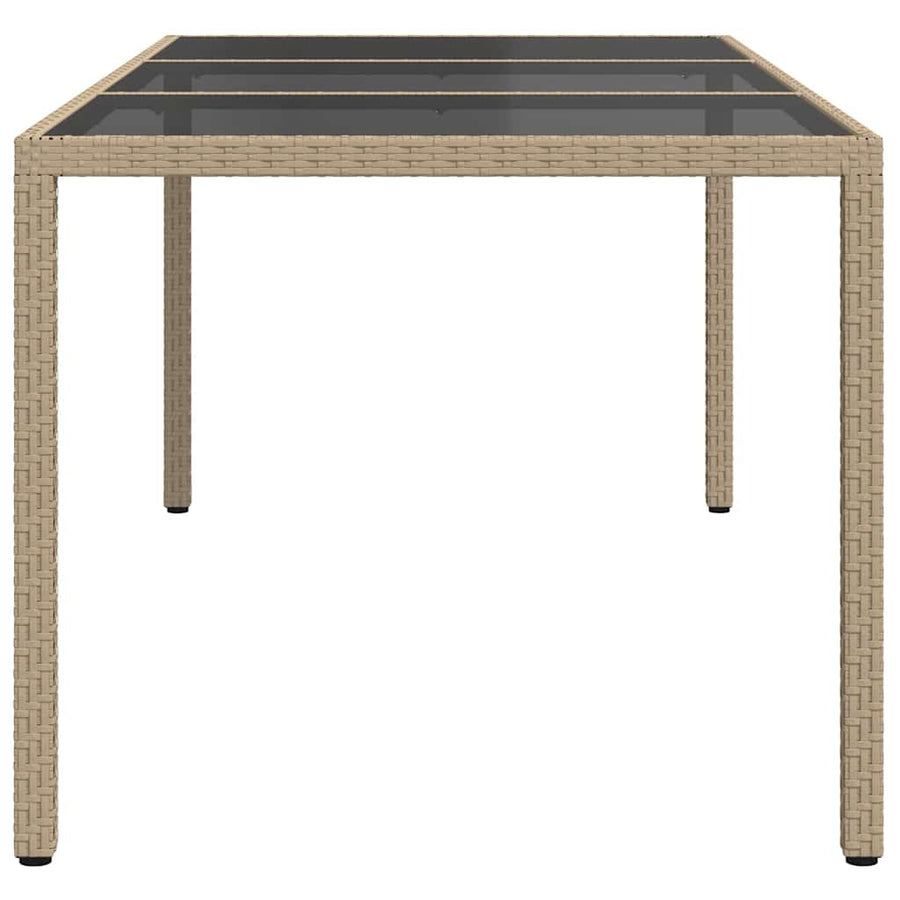 Garden Table Beige 190x90x75 cm Tempered Glass and Poly Rattan