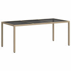 Garden Table Beige 190x90x75 cm Tempered Glass and Poly Rattan