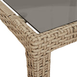 Garden Table Beige 190x90x75 cm Tempered Glass and Poly Rattan - 45-Degree Angle