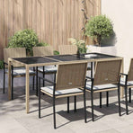 Garden Table Beige 190x90x75 cm Tempered Glass and Poly Rattan