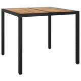 Garden Table 90x90x75 cm Poly Rattan and Acacia Wood Black - Front View