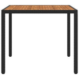 Garden Table 90x90x75 cm Poly Rattan and Acacia Wood Black - Side View