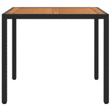 Garden Table 90x90x75 cm Poly Rattan and Acacia Wood Black - Top-Down View