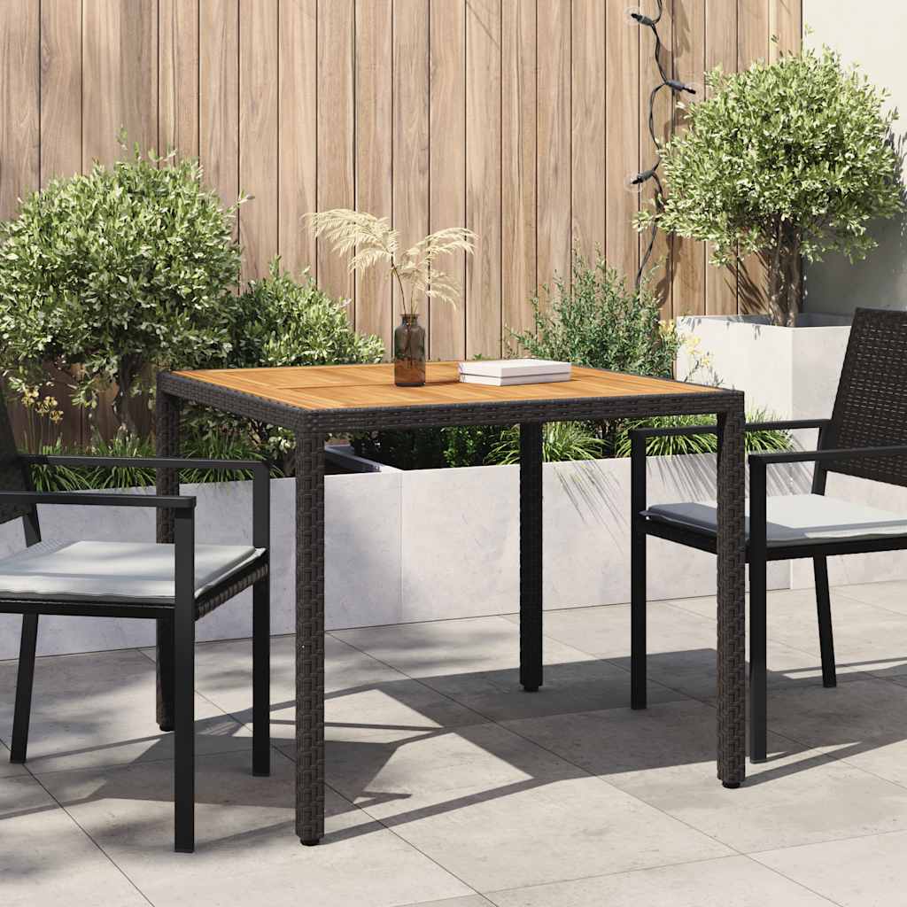 Garden Table 90x90x75 cm Poly Rattan and Acacia Wood Black