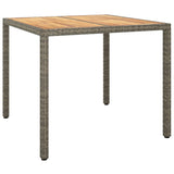 Garden Table 90x90x75 cm Poly Rattan and Acacia Wood Grey - Front View
