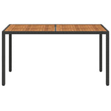 Garden Table 150x90x75 cm Poly Rattan and Acacia Wood Black - Side View