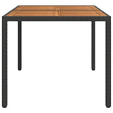 Garden Table 150x90x75 cm Poly Rattan and Acacia Wood Black - Top-Down View