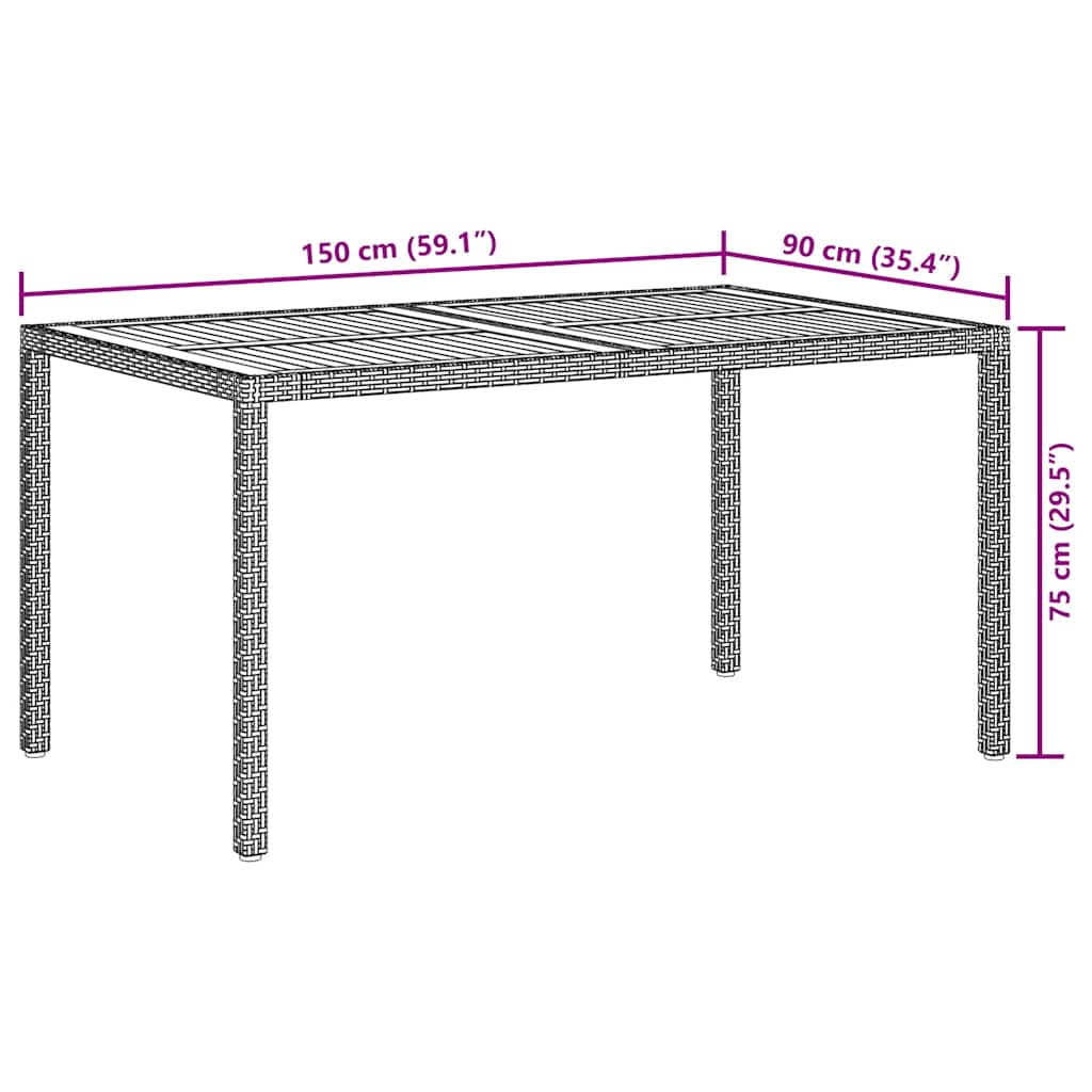 Garden Table 150x90x75 cm Poly Rattan and Acacia Wood Black