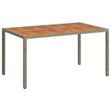 Garden Table 150x90x75 cm Poly Rattan and Acacia Wood Grey - Front View