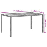 Garden Table 150x90x75 cm Poly Rattan and Acacia Wood Grey