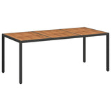 Garden Table 190x90x75 cm Poly Rattan and Acacia Wood Black - Front View
