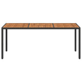 Garden Table 190x90x75 cm Poly Rattan and Acacia Wood Black - Side View