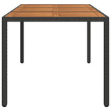 Garden Table 190x90x75 cm Poly Rattan and Acacia Wood Black - Top-Down View
