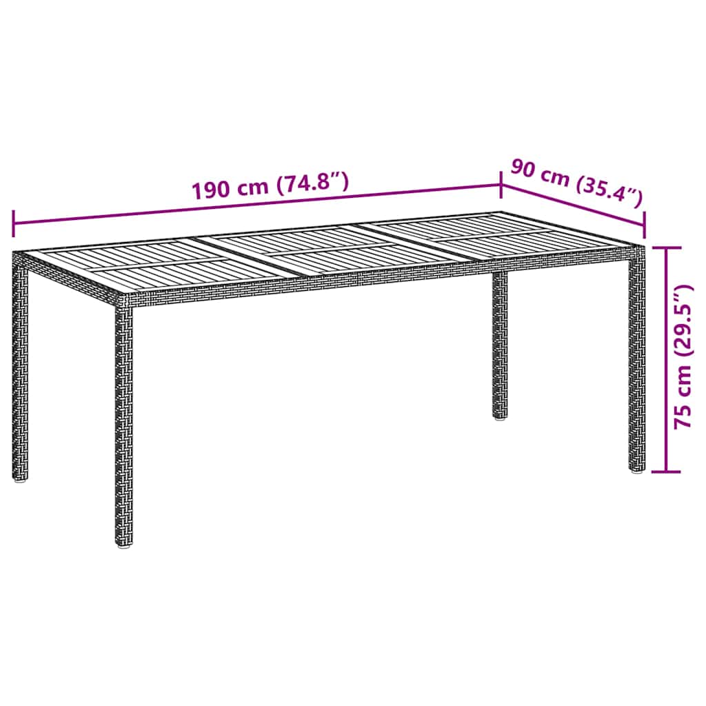Garden Table 190x90x75 cm Poly Rattan and Acacia Wood Black