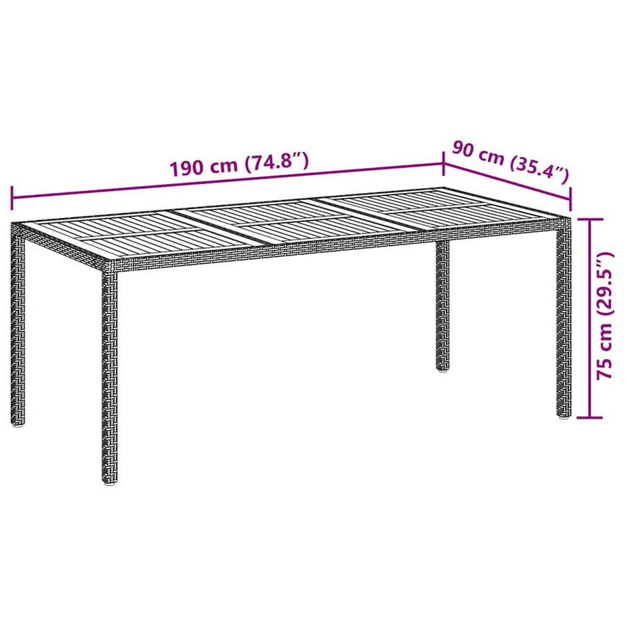 Garden Table 190x90x75 cm Poly Rattan and Acacia Wood Black