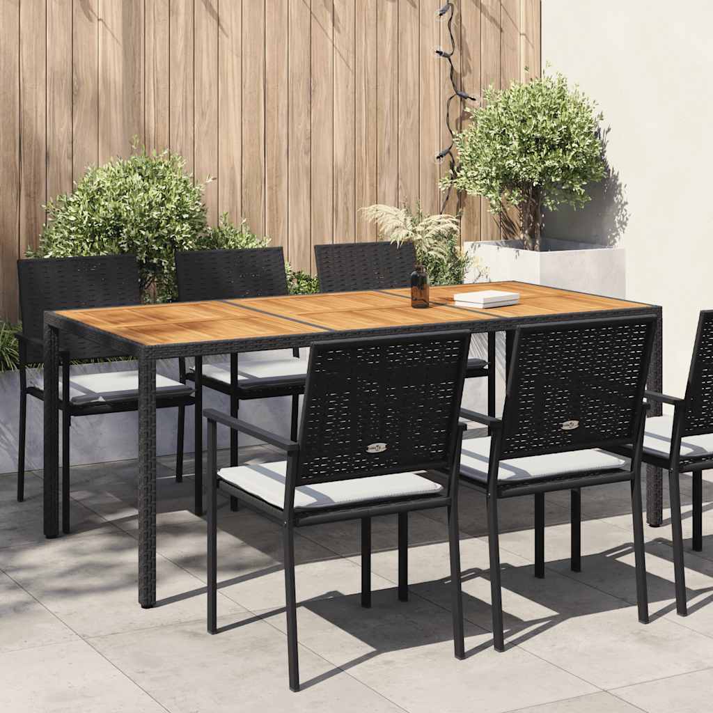 Garden Table 190x90x75 cm Poly Rattan and Acacia Wood Black