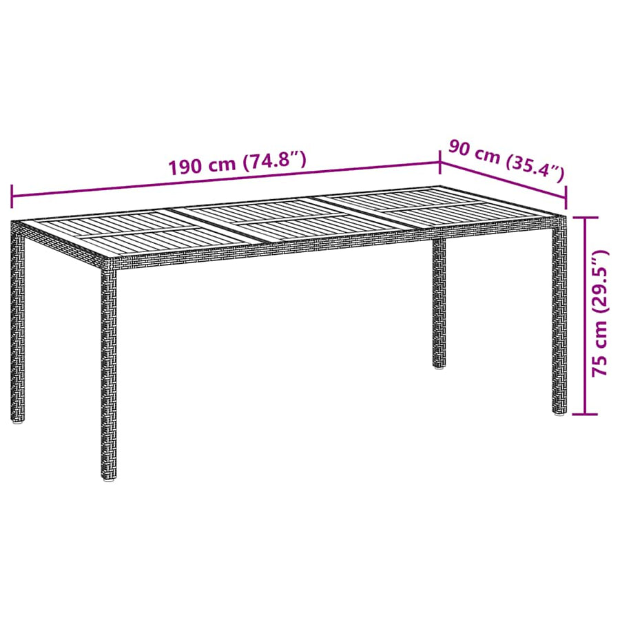 Garden Table 190x90x75 cm Poly Rattan and Acacia Wood Grey