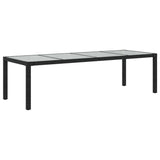 Garden Table Black 250x100x75 cm Tempered Glass and Poly Rattan - Front View