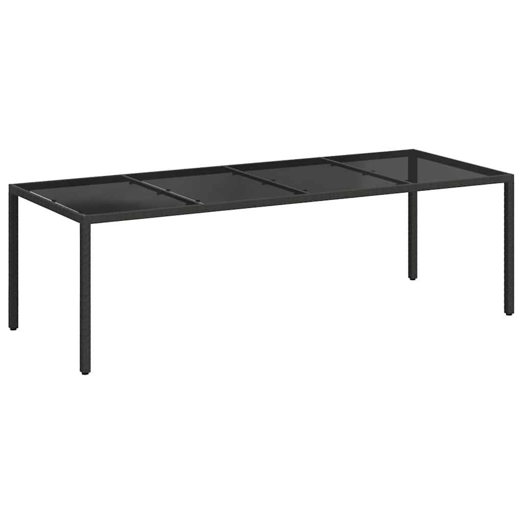 Garden Table Black 250x100x75 cm Tempered Glass and Poly Rattan