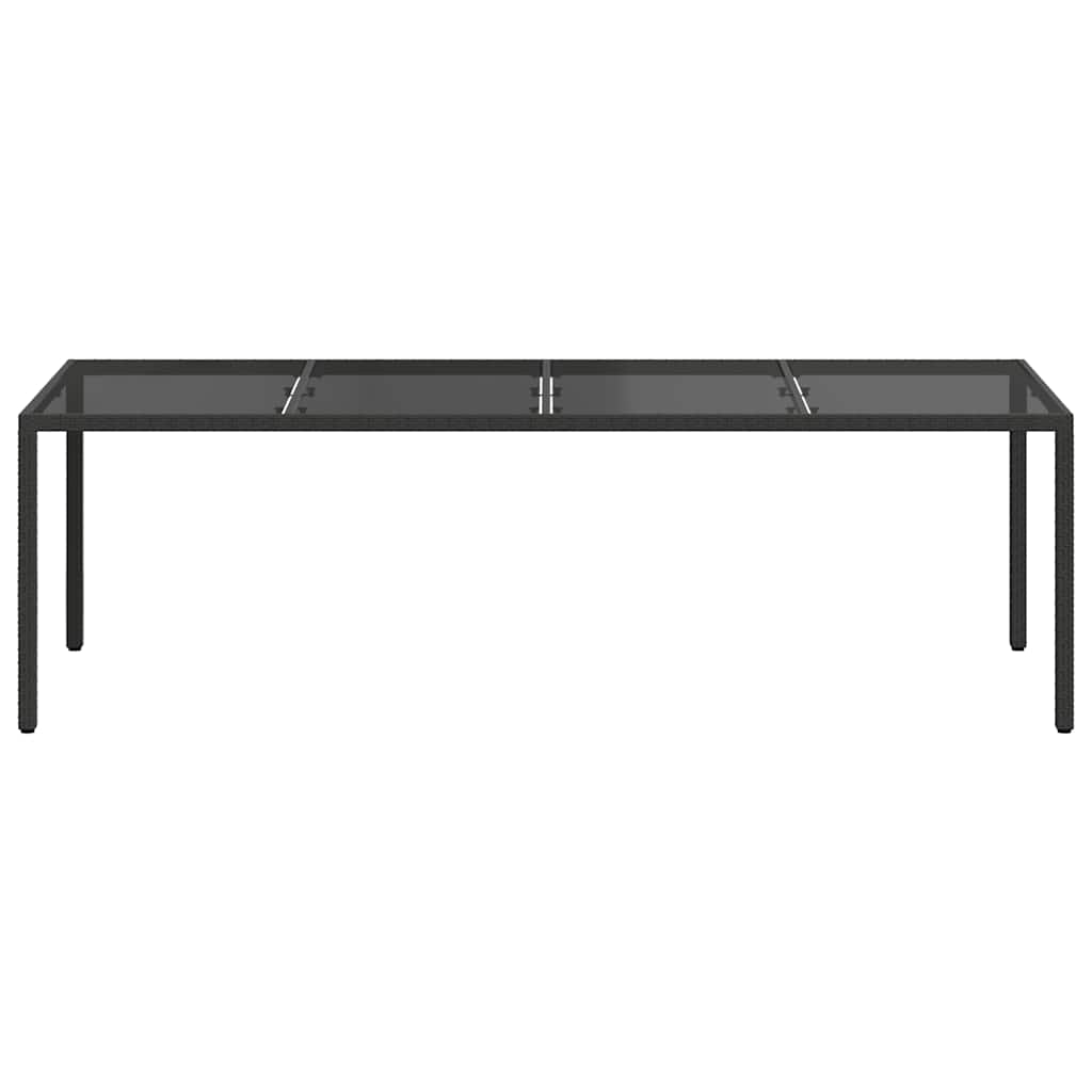Garden Table Black 250x100x75 cm Tempered Glass and Poly Rattan