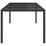 Garden Table Black 250x100x75 cm Tempered Glass and Poly Rattan