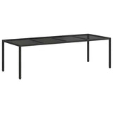 Garden Table Black 250x100x75 cm Tempered Glass and Poly Rattan